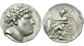 KINGS OF PERGAMON. Philetairos (282-263 BC). Tetradrachm. Pergamon. Obv: Laureate head right.
Rev: ΦΙΛΕΤΑΙΡΟY.
Athena seated left on throne, resting elbow upon small sphinx right and placing hand upon shield to left. Controls: A on throne, bow to outer right. SNG BN 1606-9 (Eumenes I). Condition: Good very fine. Weight: 17.10 g.
Diameter: 29 mm.