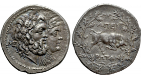 CILICIA. Kelenderis. Stater (Circa 350-330 BC). Obv: Youth, holding whip and reins, on horse rearing right; star to left. Rev: ΚΕΛΕΝ. Goat kneeling right, head left; uncertain control or letters below. Cf. SNG BN 76 (for obv.); SNG Levante -. Condition: Near extremely fine. Weight: 10.00 g. Diameter: 23 mm.