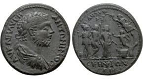 AUGUSTUS (27 BC-14 AD). Denarius. Contemporary imitation of an uncertain Italian mint. Obv: CAEƧAR COS VI.
Bare head right; lituus to left.
Rev: ΛEGVPTO / CAPTA.
Crocodile right. Cf. RIC² 275a (for prototype). Highly interesting and attractive imitative issue. Condition: Good very fine, light banker's mark on the obverse. Weight: 3.65 g.
Diameter: 19 mm.