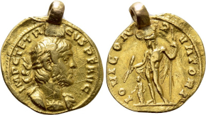 JUSTIN & JUSTINIAN (527). GOLD Solidus. Constantinople. Obv: D N IVSTIN ЄT IVSTINIAN P P AV / CONOB.
Justin and Justinian, each holding globus, seated facing on throne with straight back and crossbar; cross above.
Rev: VICTORIA AVGGG Γ / CONOB.
Angel standing facing, holding long cross and globus cruciger; star to right. Sear 118. Condition: Near extremely fine, lustrous. Weight: 4.45 g.