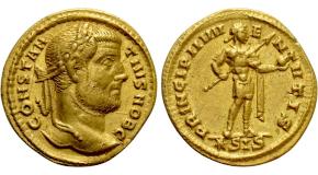 CONSTANTINE IX MONOMACHUS (1042-1055). GOLD Tetarteron Nomisma. Constantinople. Obv: Facing bust of Christ Pantokrator.
Rev: Crowned and draped facing bust of Constantine, holding labarum and globus cruciger. Sear 1833. Condition: Extremely fine. Weight: 4.09 g.
Diameter: 18 mm.